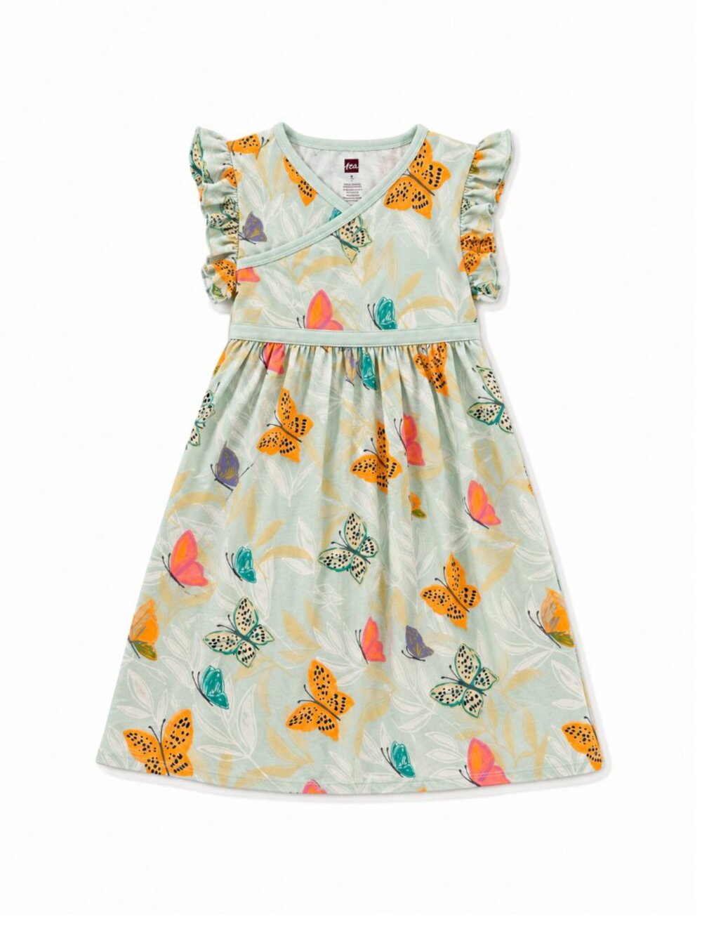 Tea Collection Girls Wrap Neck Dress in Butterflies